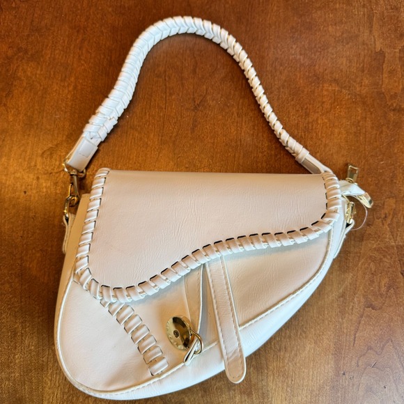 Handbags - Fashion Saddle Handbag White Faux Leather Crossbody Shoulder Bag